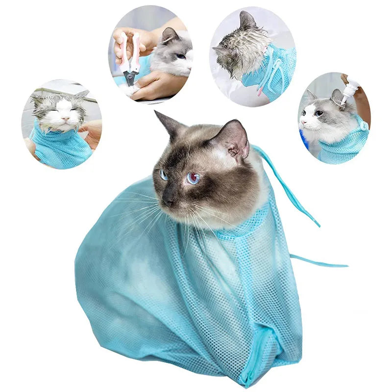 Cat Grooming Bag With Mesh For Safe Bathing And Claw Care