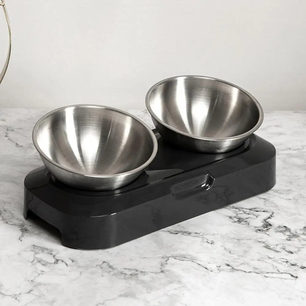 Double Bowl For Cats Made Of Stainless Steel With Stand
