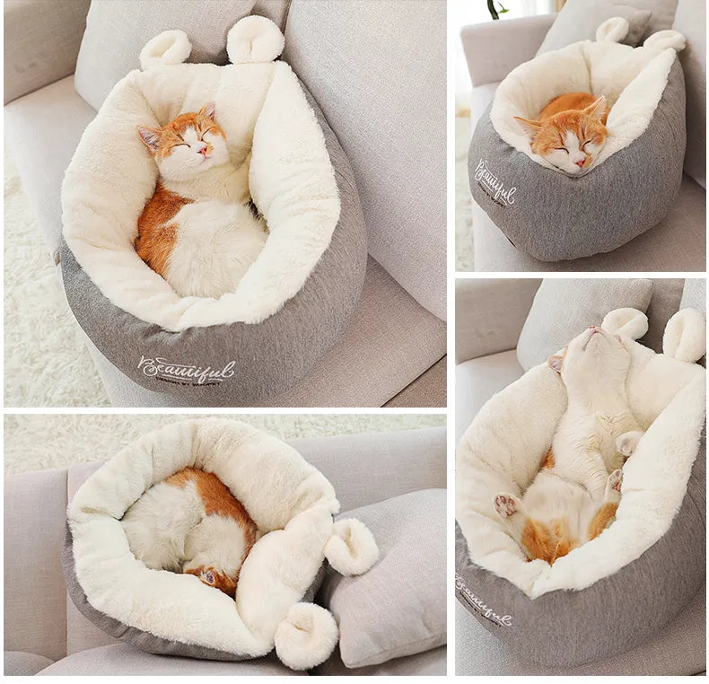 Cosy Cat Bed With Ear Design - Soft And Comfortable For Cats And Small Dogs