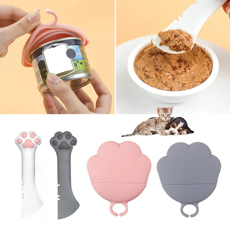 Silicone Food Dispenser For Pets - Flexible Can Opener And Spoon In Paw Shape