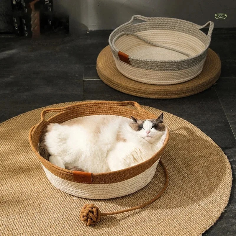 Hand - Woven Cotton Rope Cat Bed