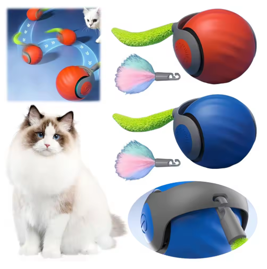 Rolling Play Ball For Cats With Feather Tail