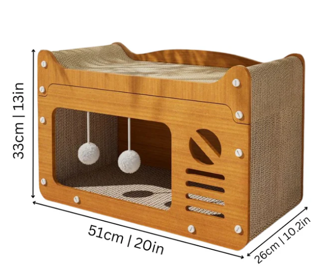 Cat House With Scratching Area And Integrated Play Area