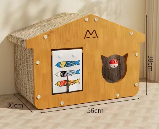 Cat House With Scratching Area And Integrated Play Area