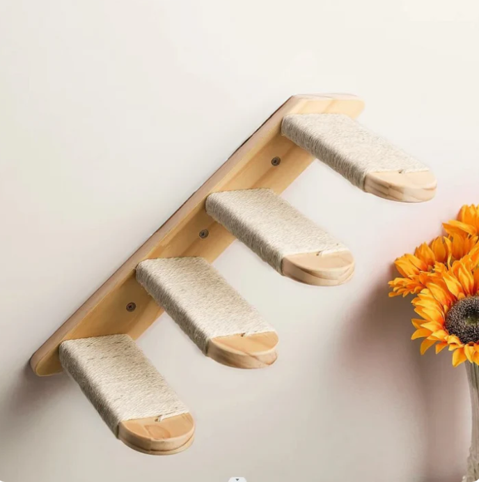 Cat Climbing Steps Deluxe - Wall - Mounted With Sisal Rope