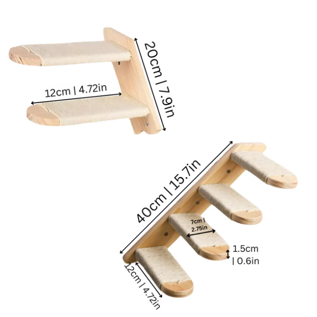 Cat Climbing Steps Deluxe - Wall - Mounted With Sisal Rope