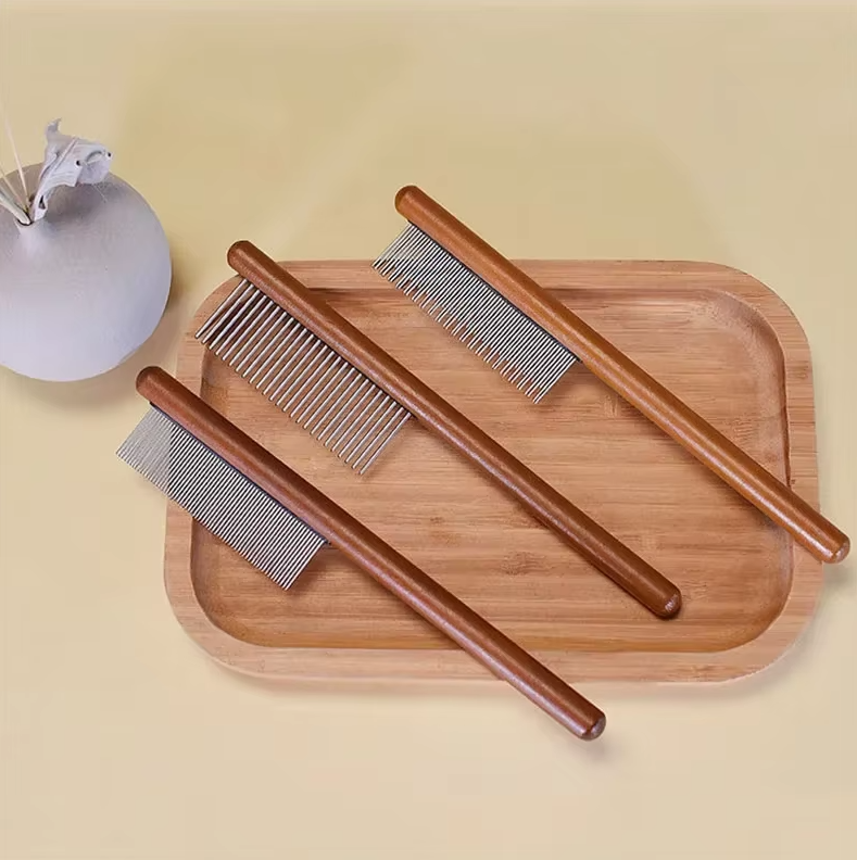 High Quality Wooden Flea Comb - Gentle Coat Care For Cats Dogs