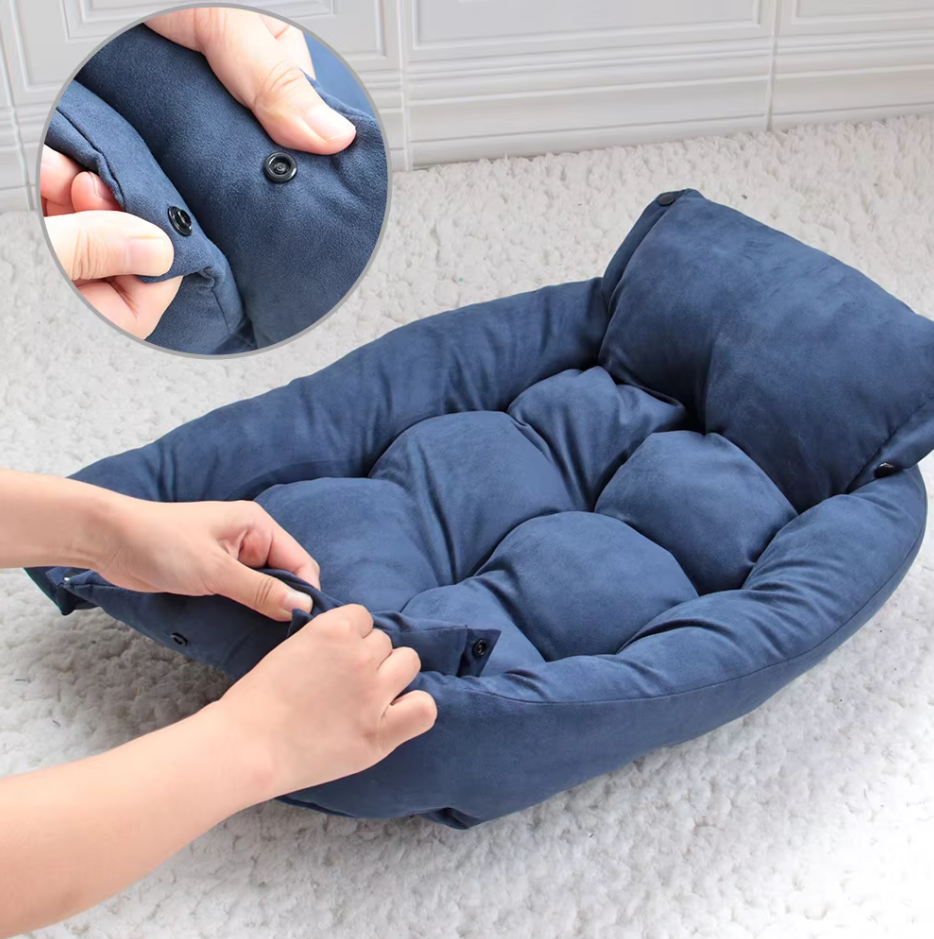 Cosy Dog Bed With Pillow - Soft Washable Pet Bed For Dogs Cats