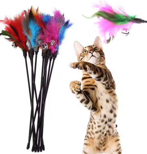 Cat Toy with Colourful Feathers (Set of 5)