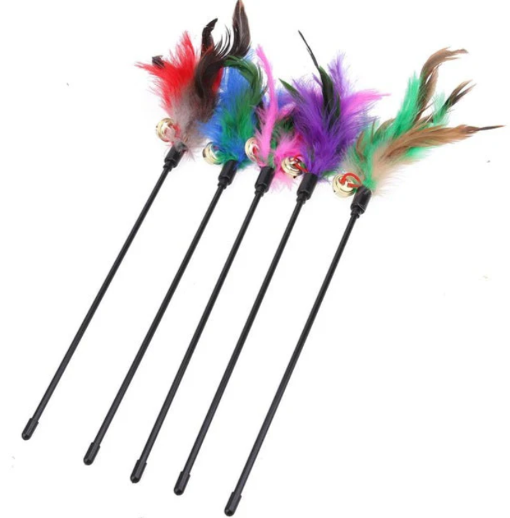 Cat Toy with Colourful Feathers (Set of 5)
