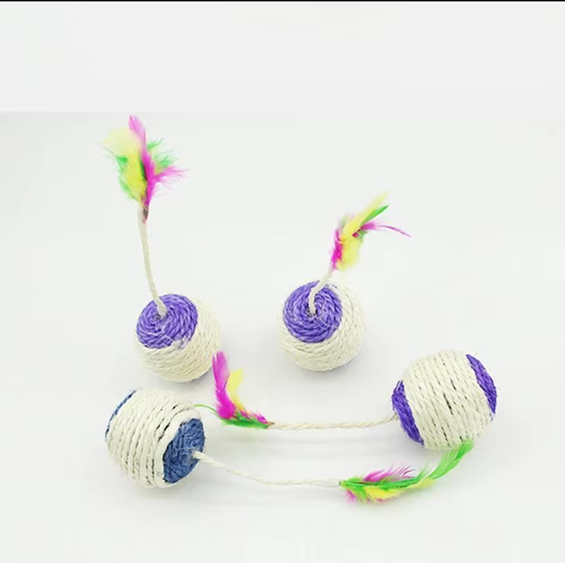 Interactive Cat Ball With Feather And Sisal Rope