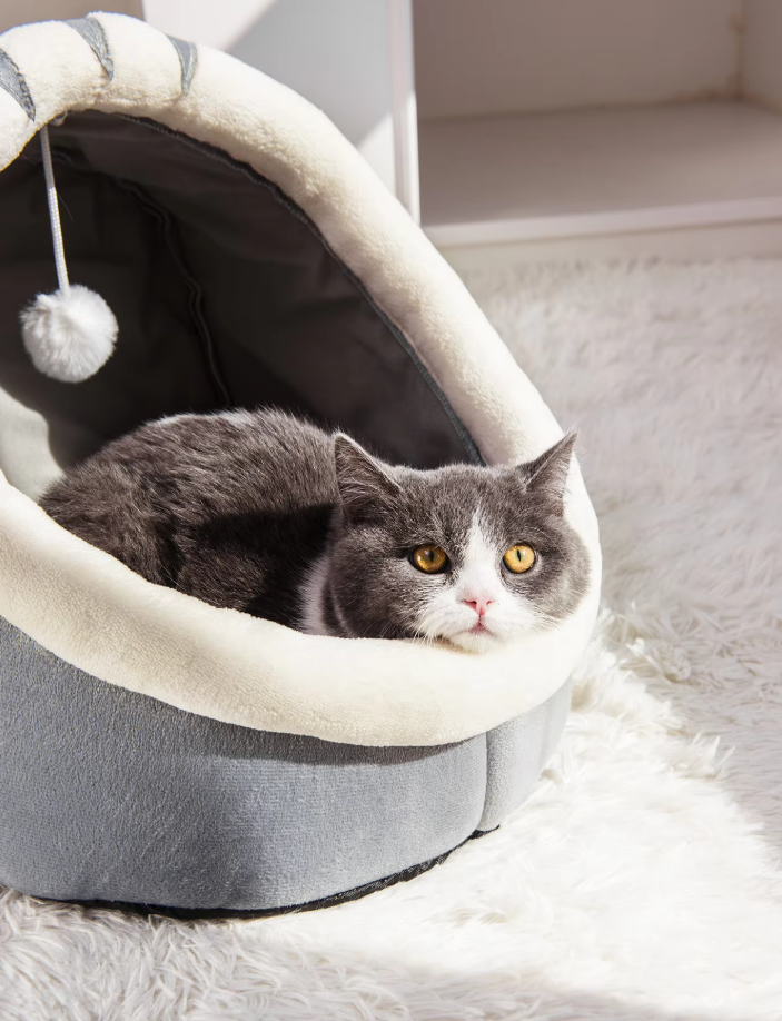 Cuddly Cat Bed Cave - Soft Iglo With Ears Play Ball