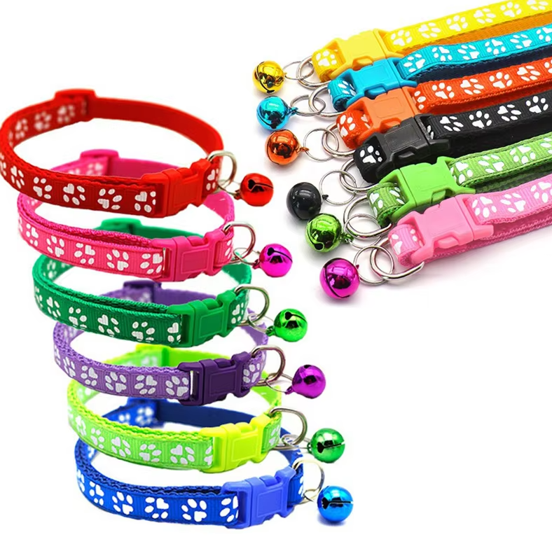 Safe Cat Collar With Bell - Adjustable Collar With Paw Pattern Quick Release