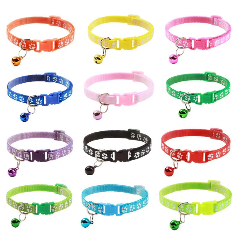 Safe Cat Collar With Bell - Adjustable Collar With Paw Pattern Quick Release