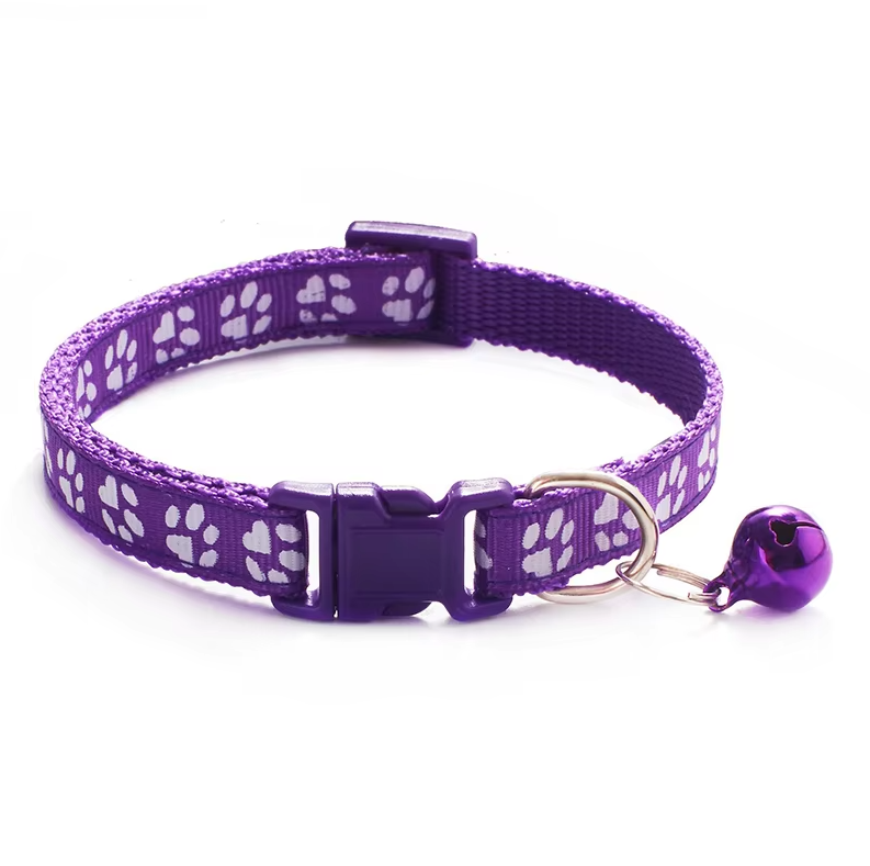 Safe Cat Collar With Bell - Adjustable Collar With Paw Pattern Quick Release