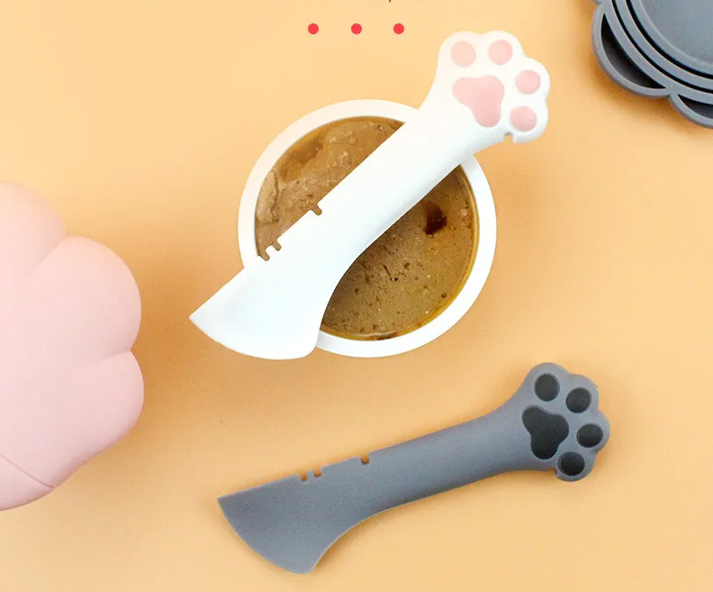 Silicone Food Dispenser For Pets - Flexible Can Opener And Spoon In Paw Shape