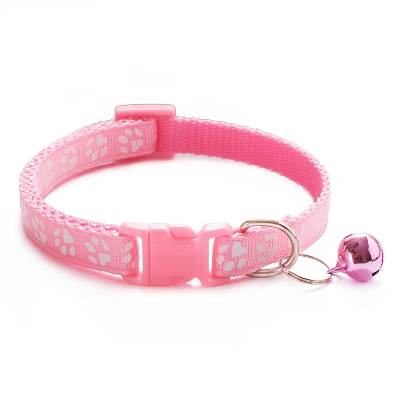 Safe Cat Collar With Bell - Adjustable Collar With Paw Pattern Quick Release