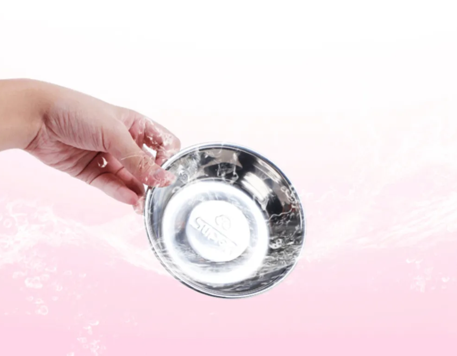 Dog Bowl Made Of Stainless Steel With Shiny Plastic Rim