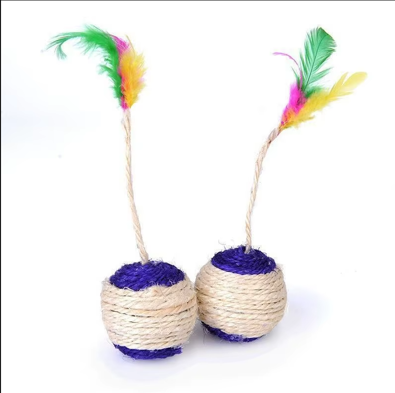 Interactive Cat Ball With Feather And Sisal Rope