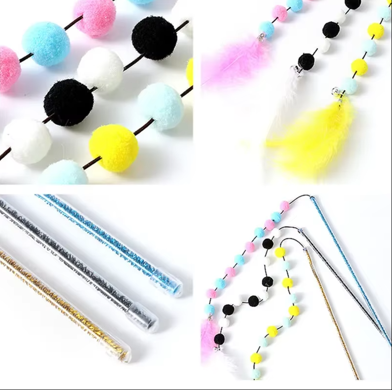 Interactive Cat Fishing Rod With Pom - Pom Feathers - Fun For Curious Cats