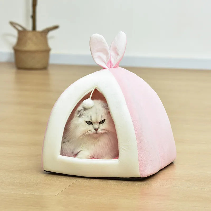 Cuddly And Cosy – Soft Cat Bed In Cave Shape With Play Ball