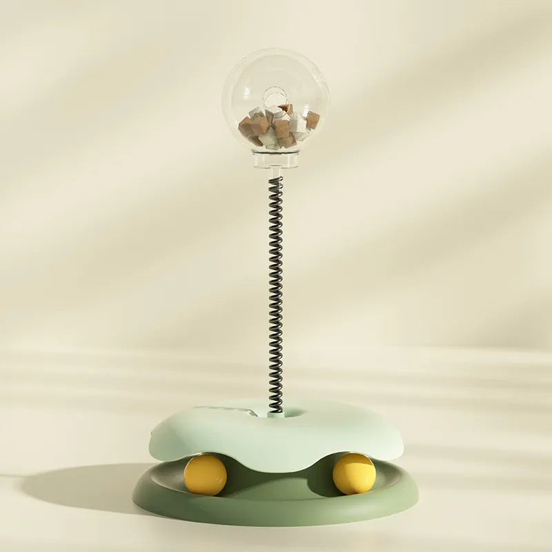 Interactive Cat Toy With Treat Dispenser And Flexible Rod