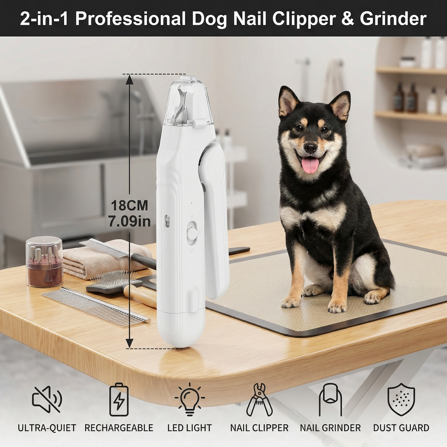 2-in-1 Professional Dog Nail Clipper & Grinder – Ultra-Quiet & Rechargeable