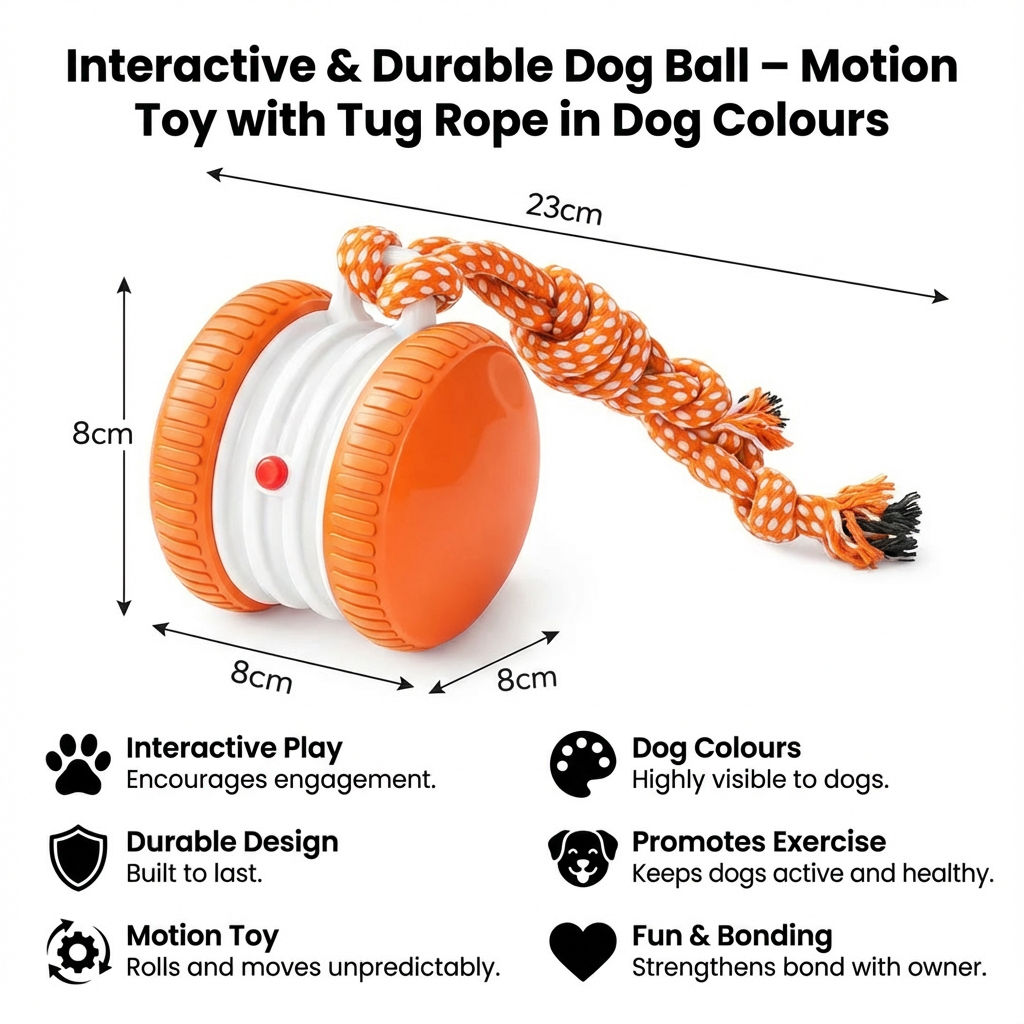 Interactive & Durable Dog Ball – Motion Toy with Tug Rope in Dog Colours