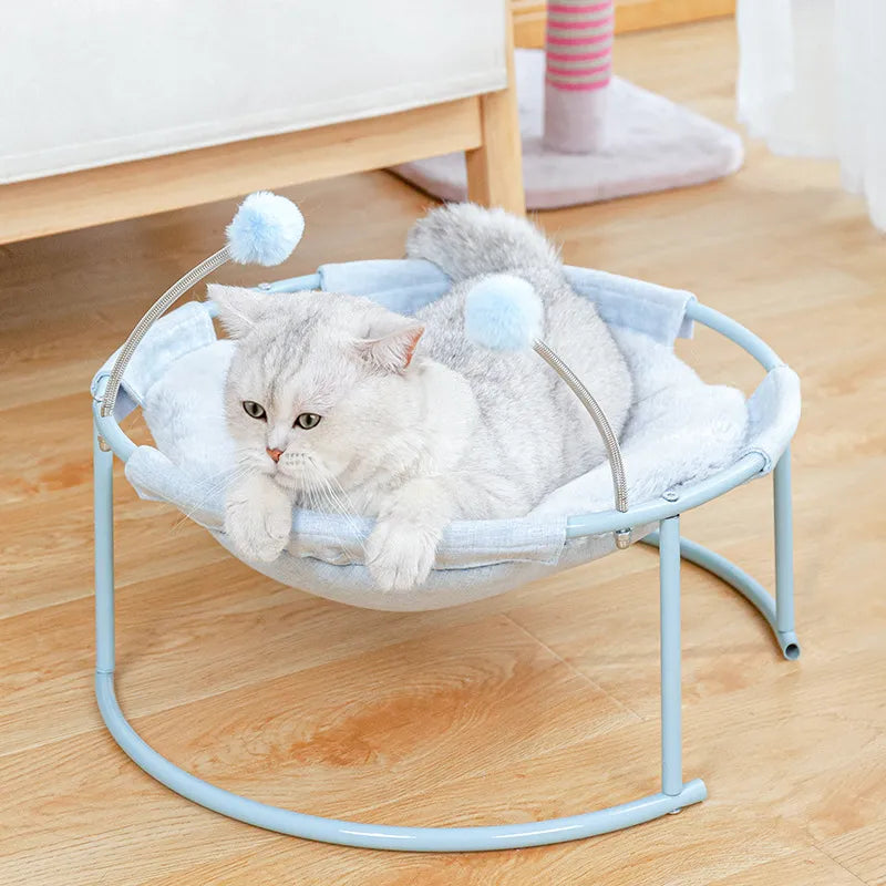Cat Hammock Round - Comfortable Cat Lounger With Play Balls Sturdy Frame