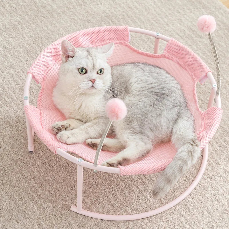 Cat Hammock Round - Comfortable Cat Lounger With Play Balls Sturdy Frame