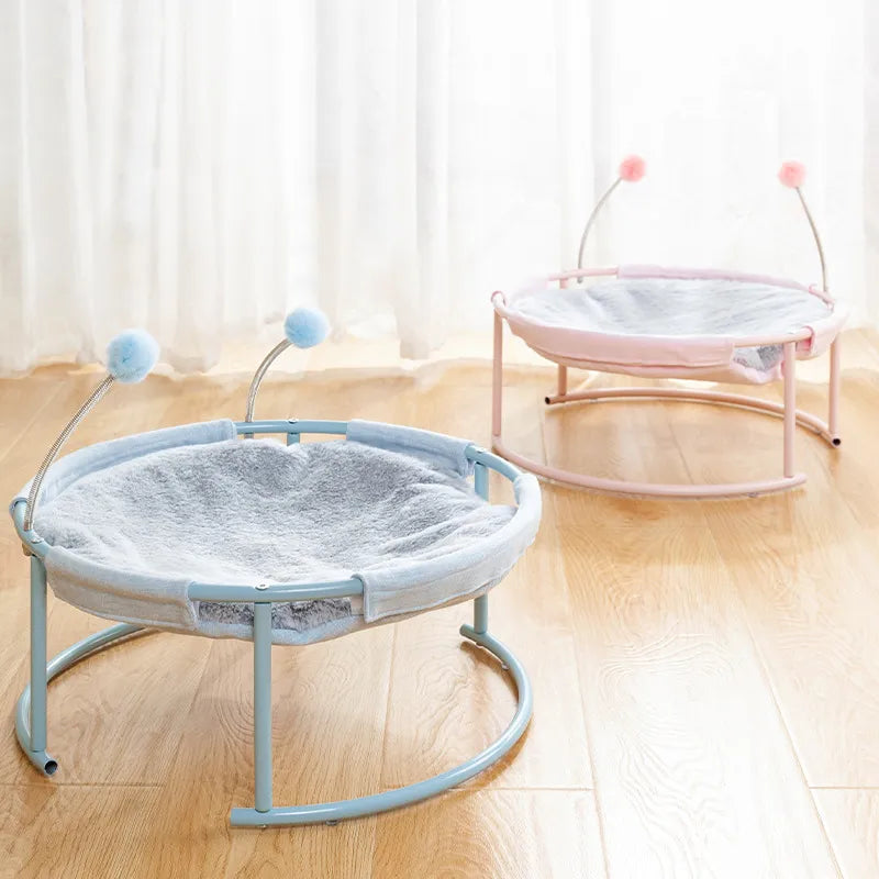 Cat Hammock Round - Comfortable Cat Lounger With Play Balls Sturdy Frame