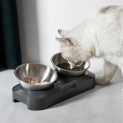 Double Bowl For Cats Made Of Stainless Steel With Stand