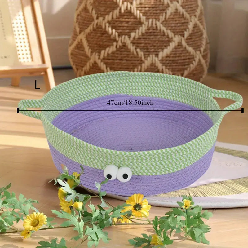 Cute Hand - Woven Cotton Rope Cat Bed in Animal Design