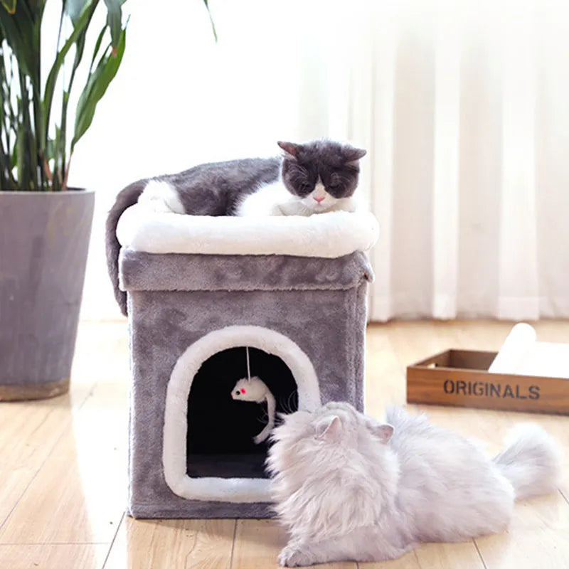 Cat Cave With Lying Surface - Foldable Cat Bed With Cuddly Cave And Toy For Cats