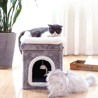 Cat Cave With Lying Surface - Foldable Cat Bed With Cuddly Cave And Toy For Cats