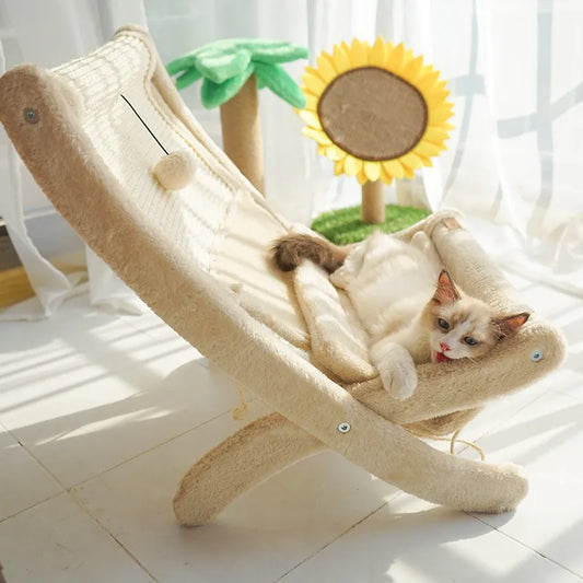 Cat Deckchair With Scratching Surface - Comfortable Sleeping Place Scratching Furniture In One