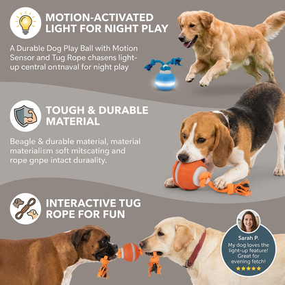 Durable Dog Play Ball with Motion Sensor and Tug Rope in Dog-Friendly Colours
