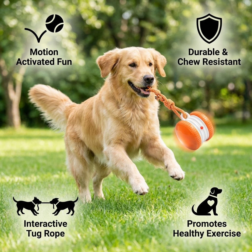 Interactive & Durable Dog Ball – Motion Toy with Tug Rope in Dog Colours