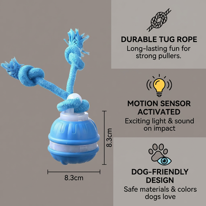 Durable Dog Play Ball with Motion Sensor and Tug Rope in Dog-Friendly Colours