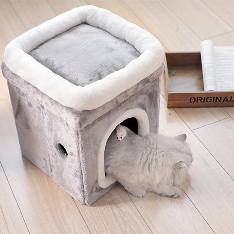 Cat Cave With Lying Surface - Foldable Cat Bed With Cuddly Cave And Toy For Cats