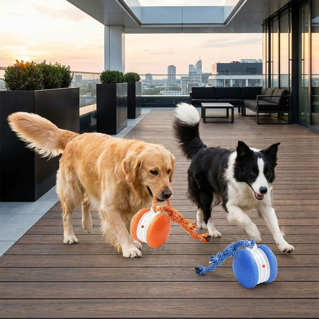 Interactive & Durable Dog Ball – Motion Toy with Tug Rope in Dog Colours