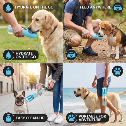 3-in-1 Dog Water Bottle – Travel Bottle with Food Container