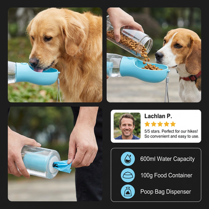 3-in-1 Dog Water Bottle – Travel Bottle with Food Container