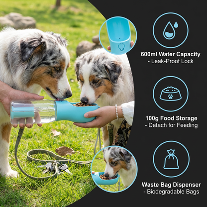 3-in-1 Dog Water Bottle – Travel Bottle with Food Container