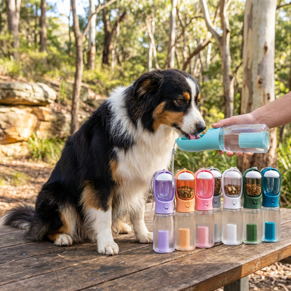 3-in-1 Dog Water Bottle – Travel Bottle with Food Container