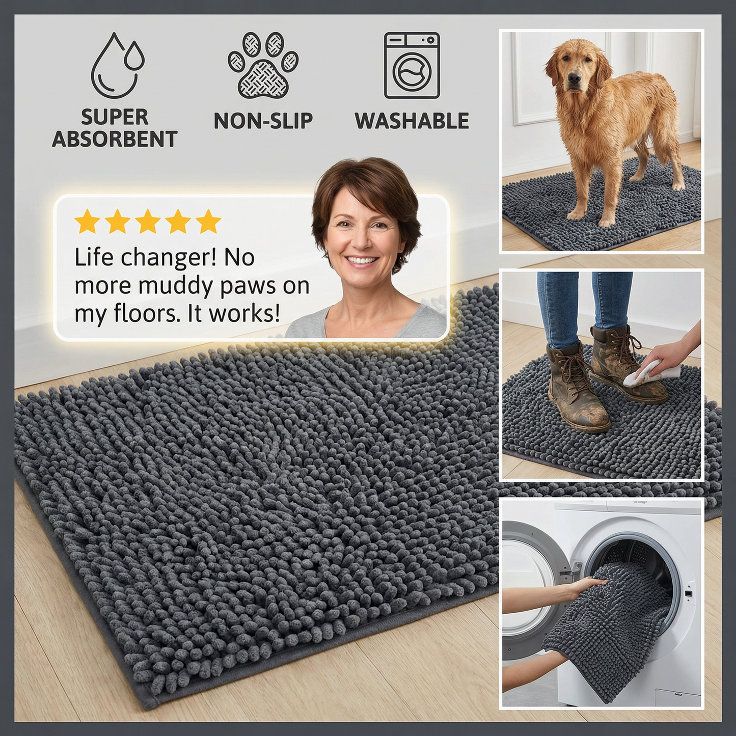 Dog Mud Mat – Super Absorbent, Non-Slip & Washable