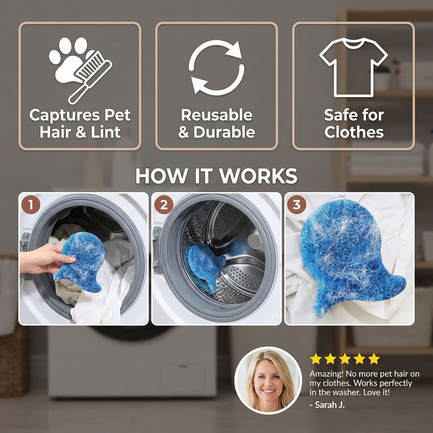 Washing Machine Pet Hair Remover – Sticky Lint Catcher for Dog & Cat