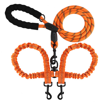 2-in-1 Dog Double Leash with 360° Swivel Joint – Tangle-Free & Shock Absorbing
