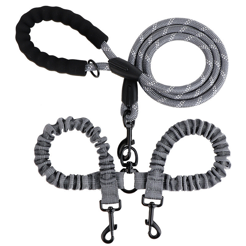 2-in-1 Dog Double Leash with 360° Swivel Joint – Tangle-Free & Shock Absorbing
