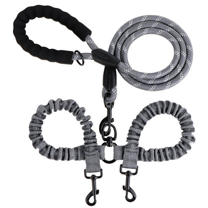 2-in-1 Dog Double Leash with 360° Swivel Joint – Tangle-Free & Shock Absorbing
